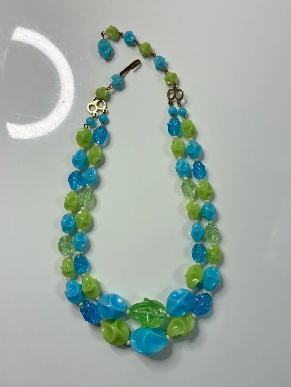VTG Germany Sea Breeze Blue & Green Lucite Beaded Summer Statement Necklace EUC